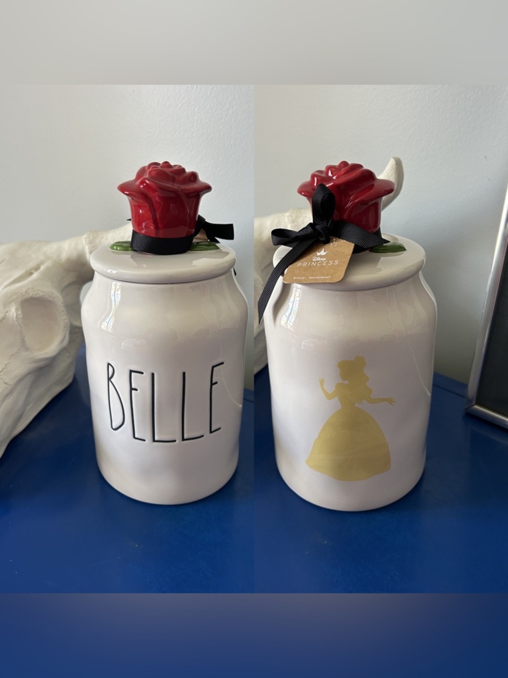 Rae Dunn Disney Beauty & the Beast Belle Canister Candy Jar with Rose Lid